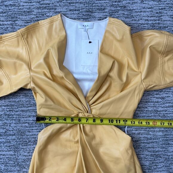 NWT ALC Yellow Faux Leather Cutout Mini Dress Size 0 - Picture 10 of 16